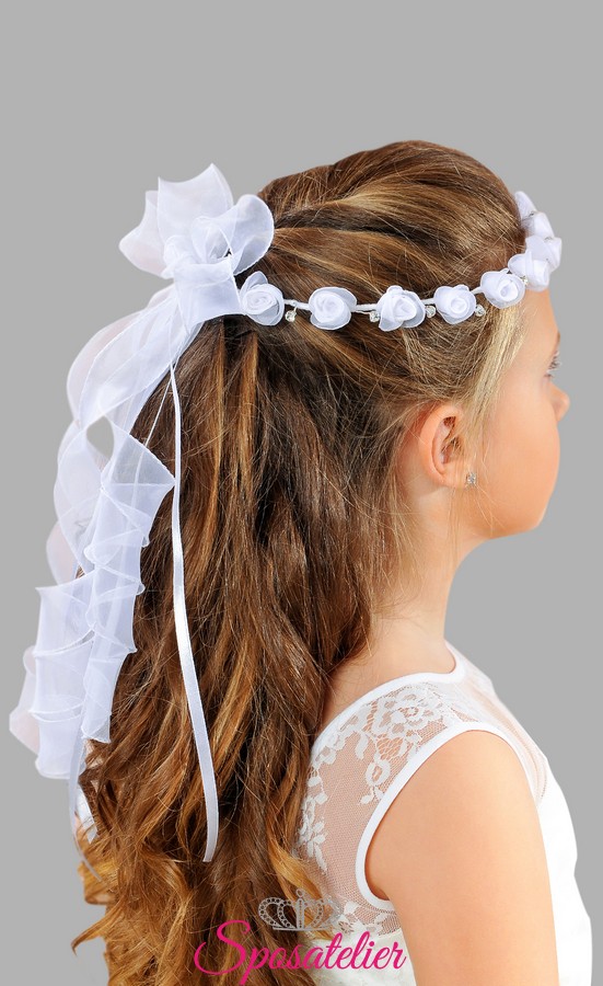VIDSTW Squisito Coroncina Comunione Bambina E 5 Fermagli Per Capelli, Bianco Accessori Capelli Sposa Piccola Fioraia Con Perle, Per Fidanzamenti