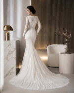 retro abito da sposa a sirena maniche lunghe pizzo