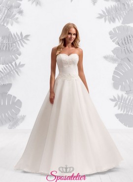 annalisa- abito da sposa a palloncino con maniche a giro in pizzo