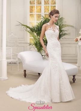 cristal- abito da sposa a sirena aderente ricamato a mano in pizzo scollo a cuore  sartoria italiana nuova collezione