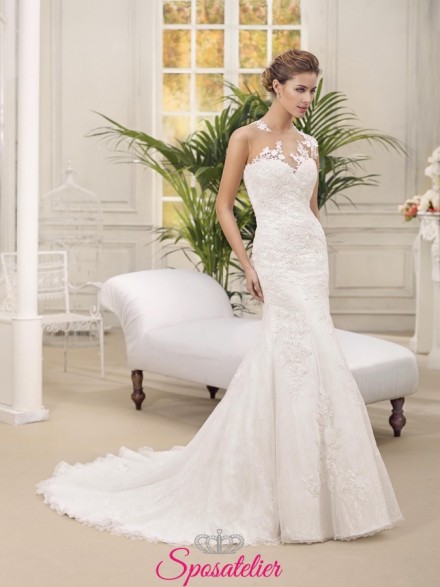cristal- abito da sposa a sirena aderente ricamato a mano in pizzo scollo a cuore  sartoria italiana nuova collezione