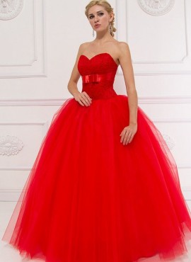 lorella- abito da sposa a palloncino con scollo a cuore corpetto ricamato rosso