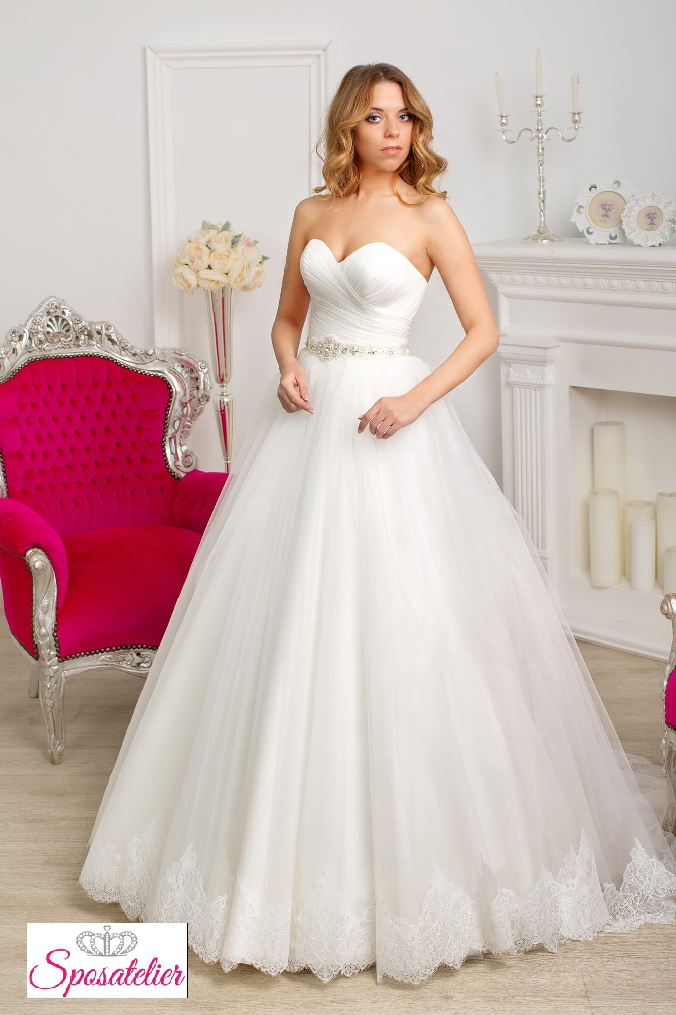 Abito Da Sposa Principesco Economico Con Gonna Vaporosa Di Tulle E Pizzosposatelier