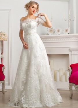 Abito da Sposa economico Collezione 2017 con scollo a barchetta in pizzo