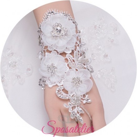Guanti da sposa online pizzo fiori e strass economici