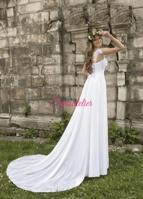 abiti da sposa online economici Italia vendita modello a-line sito italiano online sartoria italiana abiti da sposa su misura sposa collezione 2016 primavera estate nuove tendenze mezze maniche scollo cuore cintura sulla vita ricamato in pizzo tulle organza