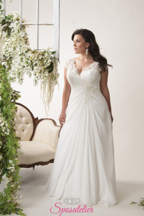 bergamo- abiti da sposa taglie forti online economici Italia vendita abiti sposa donne formose economici nuova collezione 2016 sposa taglie forti milano abiti da sposa taglie forti roma scollo cuore stile a-line ricamato in pizzo vestiti sposa taglie grandi curvy tessuto organza nuove tendenze sposa sito italiano sartoria online abiti su misura atelier