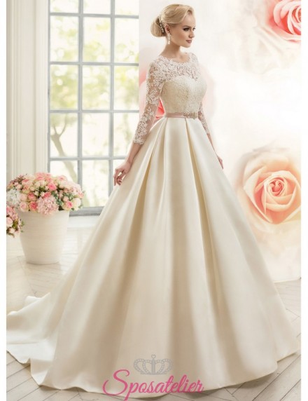 jovita-Abiti da Sposa in raso e pizzo avorio a-line online
