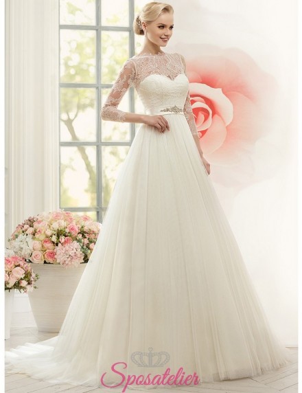 dessay- Abito da Sposa a line con scollo a cuore maniche Lunghe