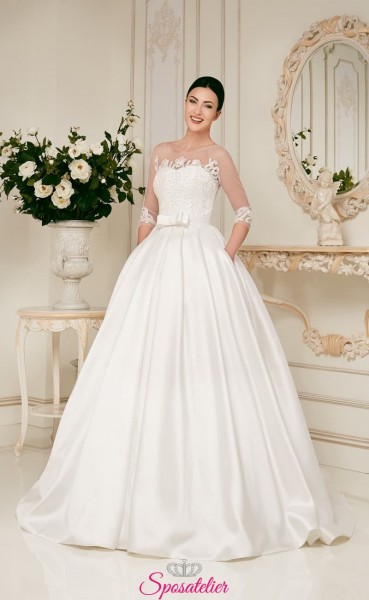 tenza-Abito da Sposa elegante con maniche lunghe in pizzo delicato