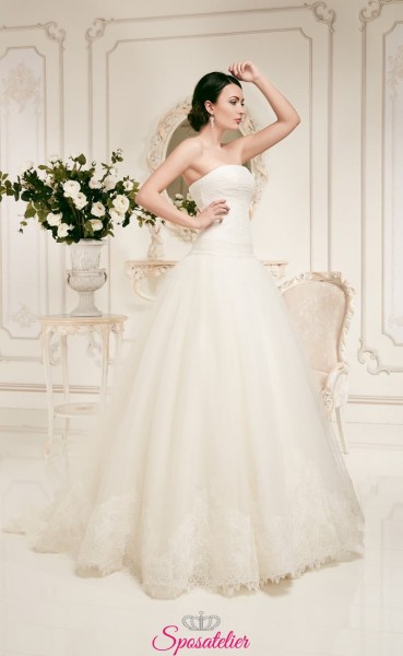 nevada-Abito da Sposa in pizzo elegante con scollo a cuore e gonna a line