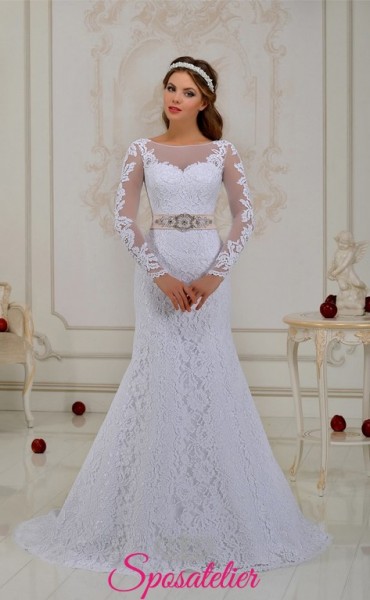 Windilla- Abiti da Sposa economici sirena in pizzo con cintura di strass