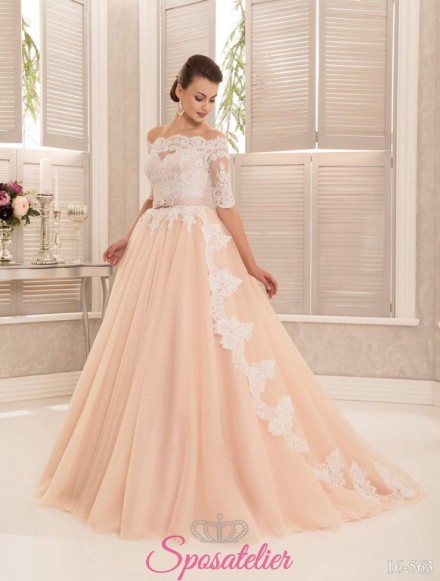 OlliIA-Abito da sposa da sogno colorato rosa scollo a barca Italia