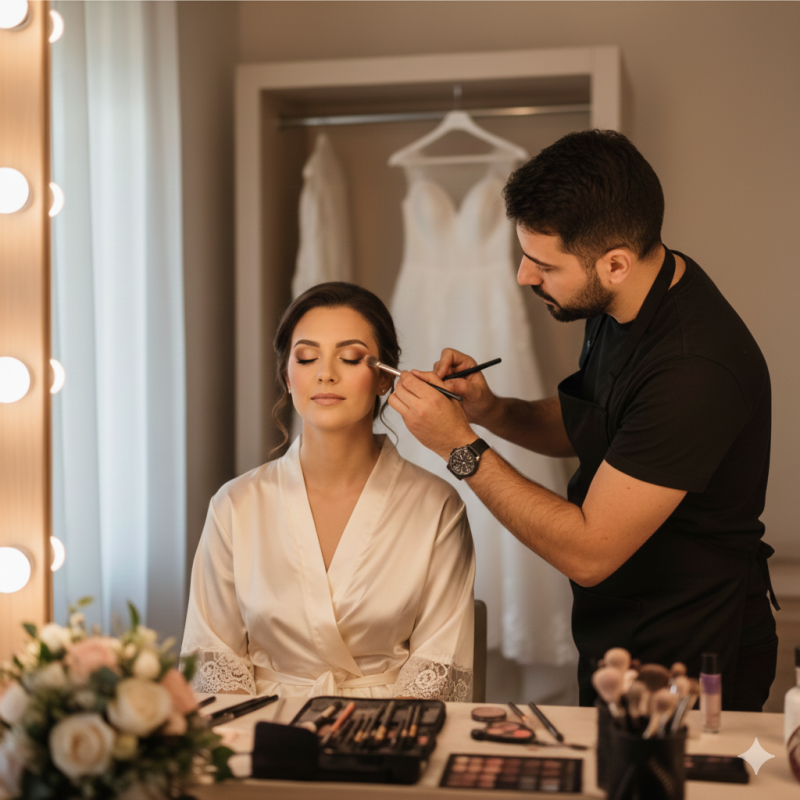 futura sposa viene truccata