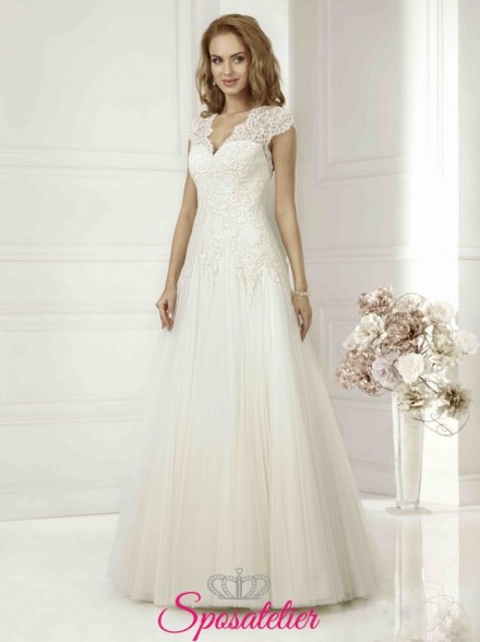nancy-Abiti da Sposa online Italia in organza con mezze maniche ricamato