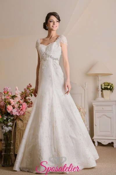 Pladie-abito da sposa online economico italia taglio trapezio con spalline ricamato