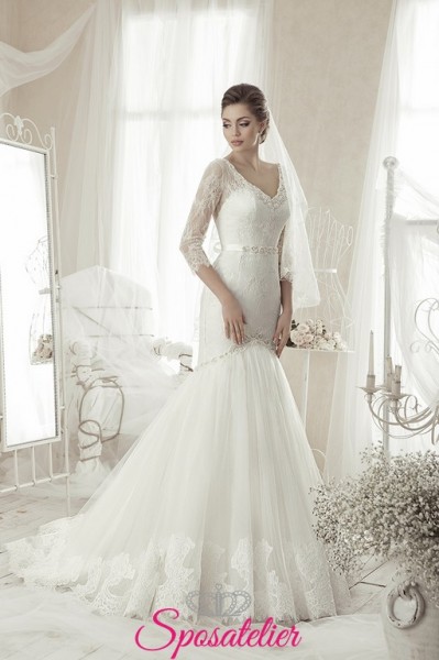 MEILa-vestito da sposa online economico taglio sirena made in italy con ricami in pizzo