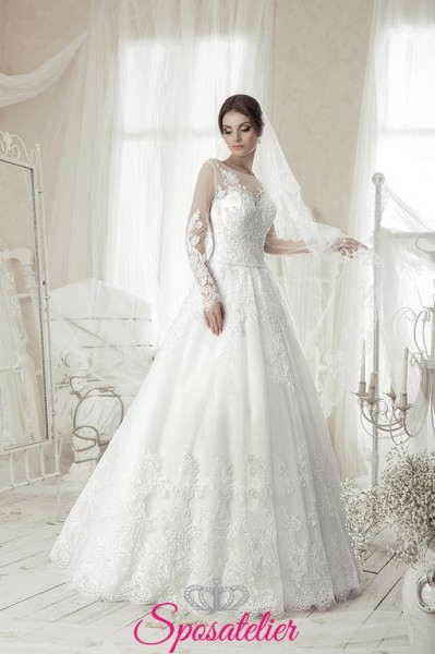 sandra-Abito da Sposa online economico romantico scollo tondo strascico cappella