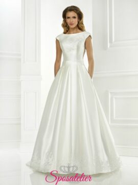 frliana- Abiti da Sposa economici online italia in raso rendingote taglio trapezio nuova collezione 2017 realizzati su misura sito italiano