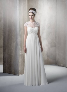 Sheath Empire waist Off the shoulder Cheap Floor length Chiffon Sweetheart Wedding dress