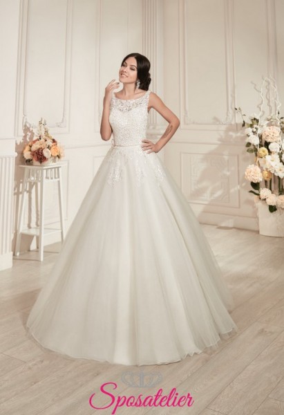lakia-abiti da sposa in organza gonna ampia giromaniche ricamate in pizzo economici