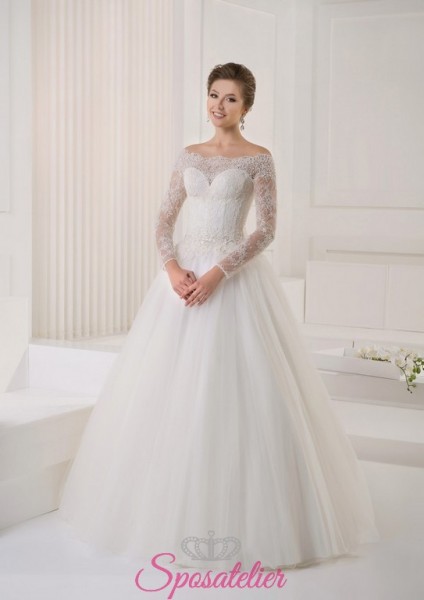 linata- abiti da sposa economico online elegante con scollo a barca
