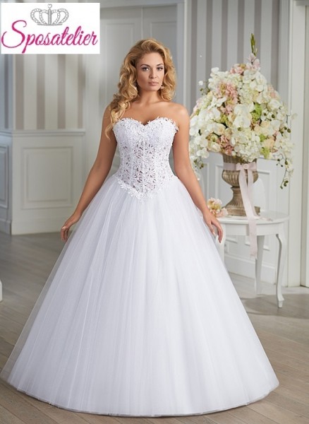 abito da sposa per donna formosa online Economico bustino in pizzo