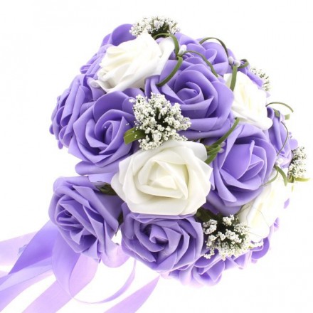 Bouquet Sposa con rose viola e bianche