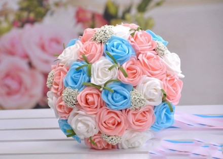 Bouquet Sposa celeste rosa bianco economico online