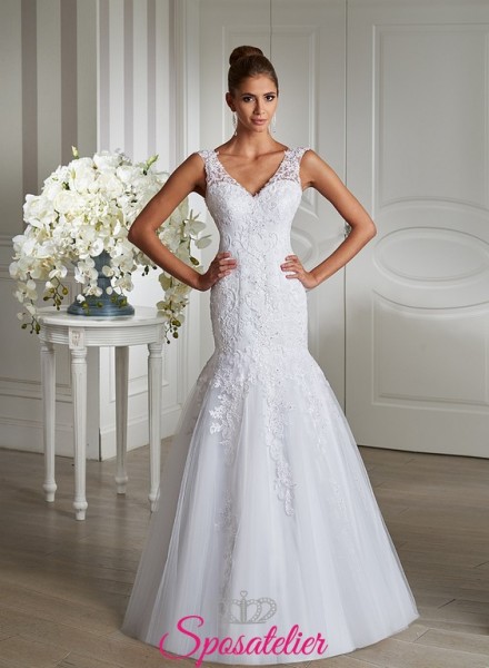 Abito da Sposa a sirena ricamato in pizzo e tulle giromaniche