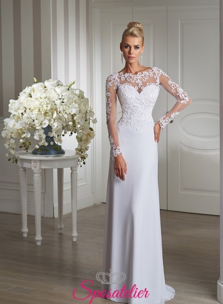 abito da sposa con maniche lunghe in pizzo elegante Italia economico online