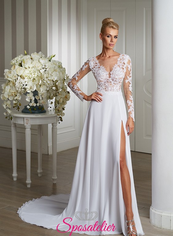 Abito Da Sposa Con Maniche Lunghe In Pizzo E Gonna Con Spacco Lateralesposatelier