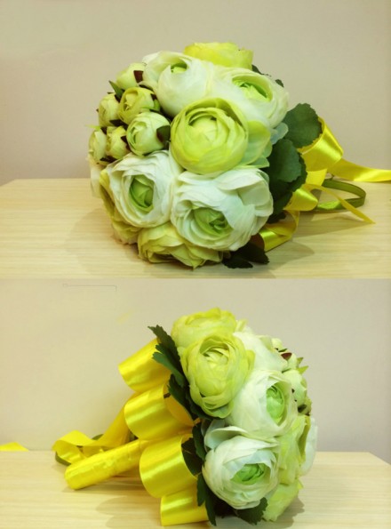 Bouquet Sposa di peonie verde e gialle online economico
