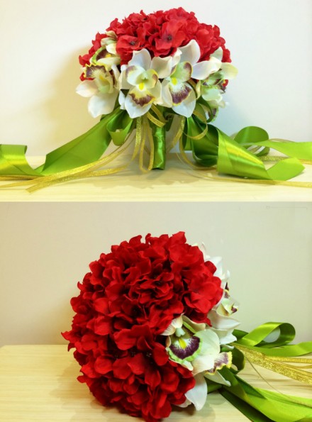 Bouquet Sposa con orchidee bianche e ortensie rosse fiori finti online