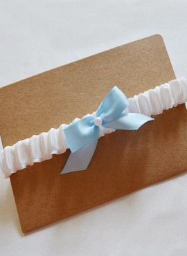 Giarrettiera sposa avorio con fiocco azzurro e perlina online