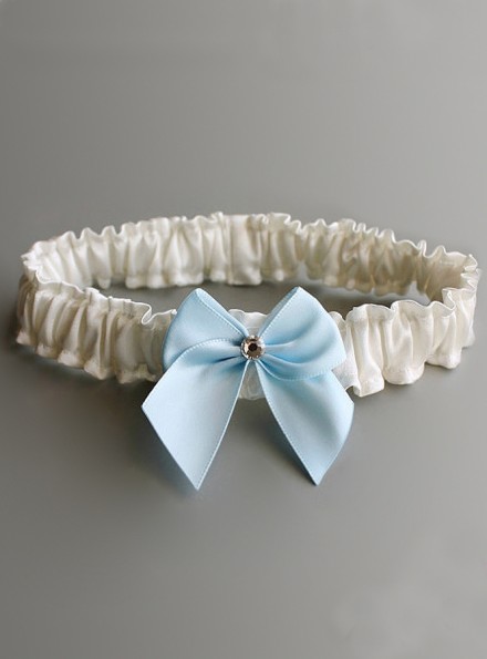 Giarrettiera sposa prezzi bassi avorio con fiocco azzurro  online