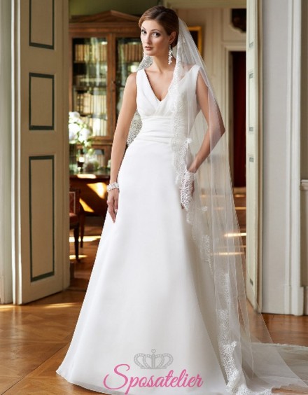 puoisen-vestito da sposa economico online con scollo a V bretelle strascico
