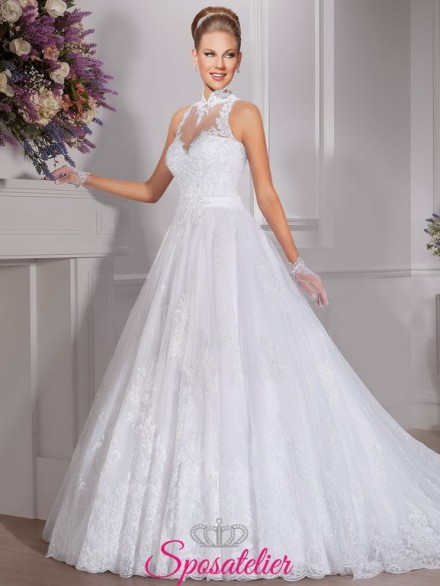 sofiia-abiti da sposa con collo alto in pizzo   online economico