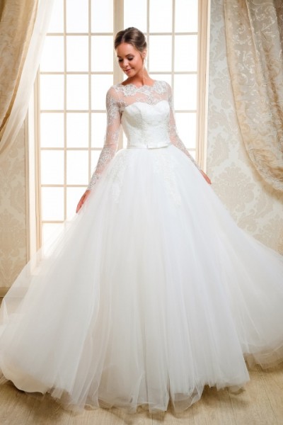 luoisen-vestito da sposa economico online con girocollo  ampio da principessa
