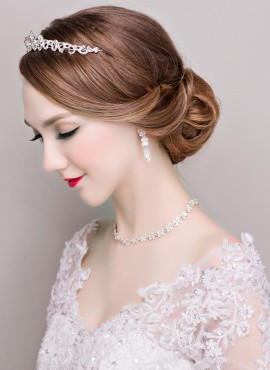 tiara per acconciatura sposa con strass online Completo con Orecchini e Collana