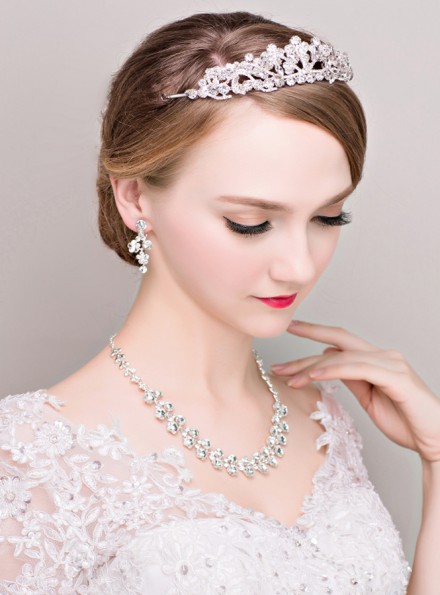 gioielli sposa online economici corona con strass Orecchini e Collana