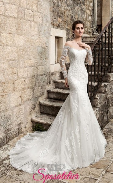 nevia- abito da sposa a sirena maniche lunghe e scollo a barca sensuale