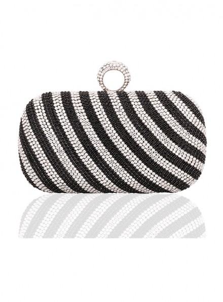Pochette cerimonia con strass nera e argento rigida elegante online economica