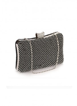 Clutch elegante Nera con perline e strass argento