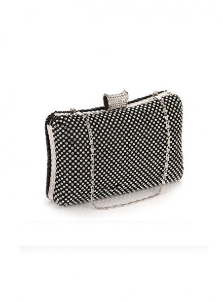 Clutch elegante Nera con perline e strass argento