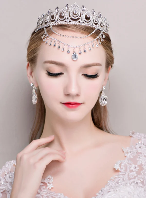 Diadema per Sposa con pendenti di strass e Orecchini