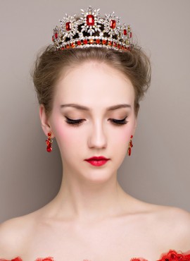 Tiara e Orecchini per Sposa colore rosso