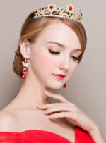 Tiara ed Orecchini per Sposa color oro e rosso