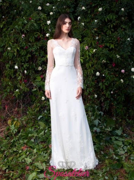 Gela- abiti da sposa autunnali semplici con maniche lunghe