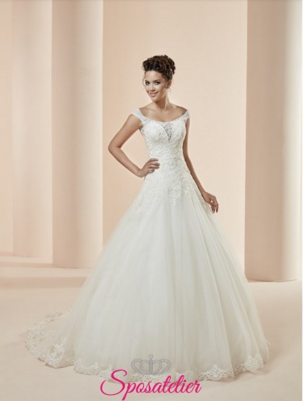 Cefalù-vestito da sposa con scollo tondo economico vendita online